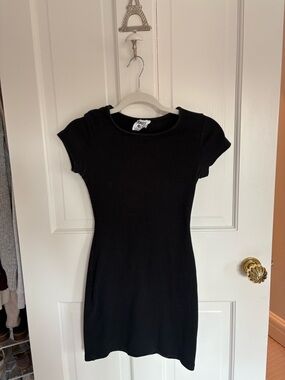 Princess Polly Black Ribbed Short-Sleeve Mini Dress